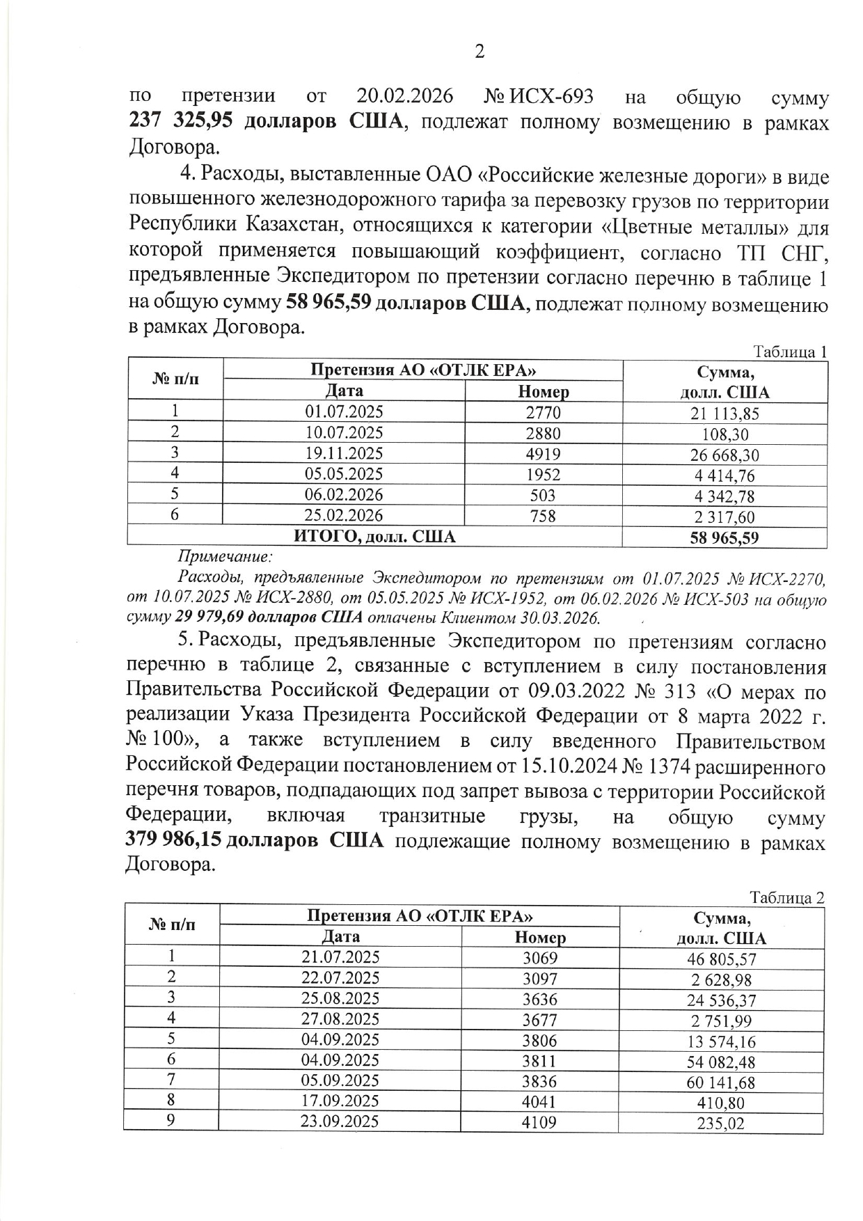 Письмо БТЛЦ №60-08-02-11/1660 от 02.04.2026, адресованное заместителю коммерческого директора АО «ОТЛК ЕРА», по вопросу рассмотрения претензий (Страница 2 из 4)